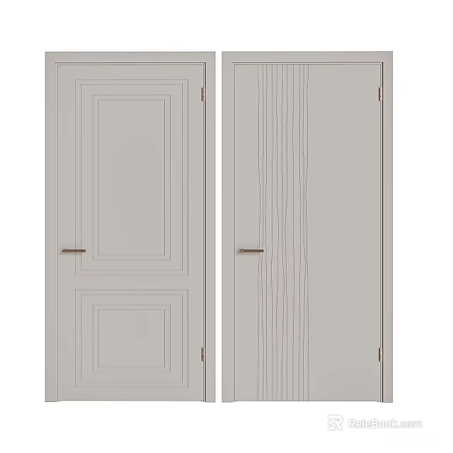 Light Gray Hinged Doors With Different Panel Designs For Modern Home Interior 3d model 