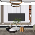 Modern Living Room Interior Design With TV Wall Chandelier Sofa Coffee Table And Rug