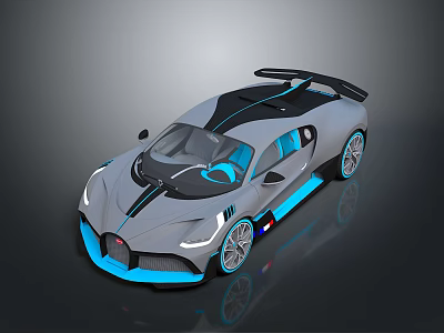 Sleek Modern Sports Car Exterior Design With Gray Black Body Blue Accents And Rear Spoiler 3d model
