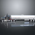 Black Cab White Tanker Truck With Multiple Wheels On Gray Background Showcasing Reflection Effect