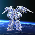 Blue Robot Model With Detailed Armor Mechanical Wings And Space Earth Background 3d model