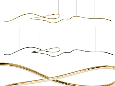Modern Curved Chandelier Design With Gold And Black Hanging Lines For Interior Decor 3d model