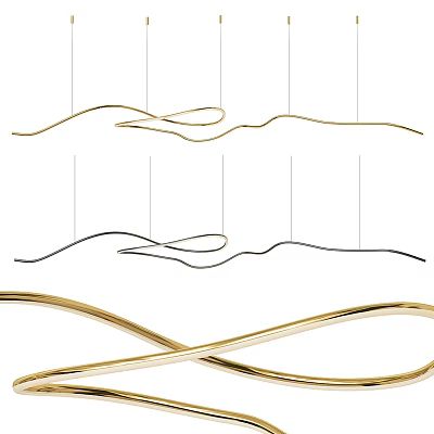 Modern Curved Chandelier Design With Gold And Black Hanging Lines For Interior Decor 3d model