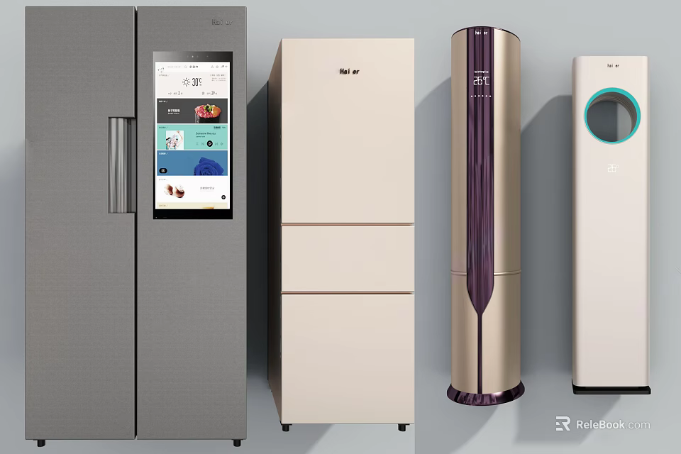 Modern Refrigerators and Freezers Featuring Double Door Three Door Vertical Designs and Smart Screens 3d model 
