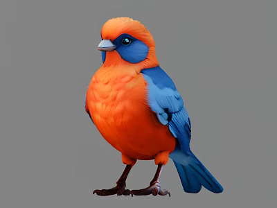 Colorful Bird With Orange Body And Blue Wings Standing Against Gray Background 3d model Colorful Bird With Orange Body And Blue Wings Standing Against Gray Background 3d model