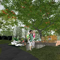 Outdoor Kids Play Area with Natural Trees Grass and Safe Play Structures