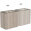 Two Square Vertical Striped Texture Washbasins With Silver Faucet And Minimalist Background