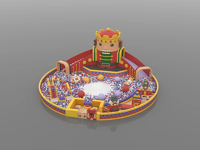Colorful Round Playground Equipment with Ball Pit Crown Character and Slides 3d model