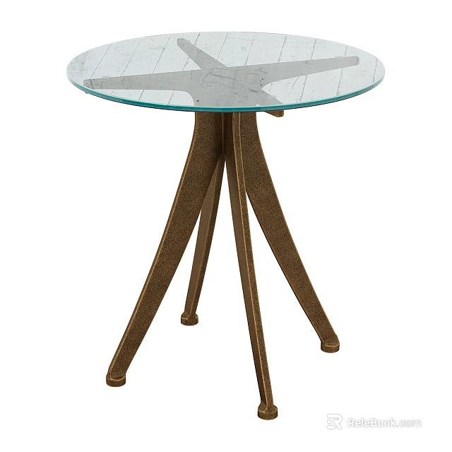 Round Glass Top Coffee Table With Three Metal Legs Modern Style 3d model 