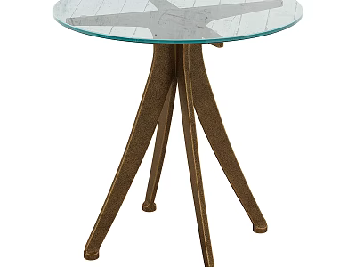 Round Glass Top Coffee Table With Three Metal Legs Modern Style 3d model