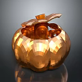 Golden Pumpkin Shaped Decorative Ornament With Geometric Facets And Leaf Top