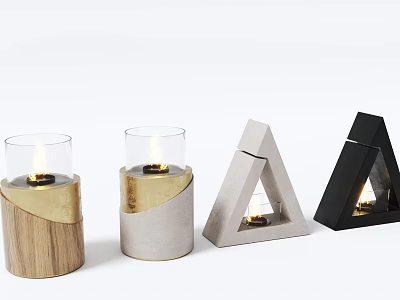 Elegant Modern Fireplace Design with Wooden Metal and Geometric Candle Holders 3d model