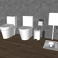White Toilets with Toilet Paper Holder Trash Can Squat Toilet Gray Wall Wooden Floor