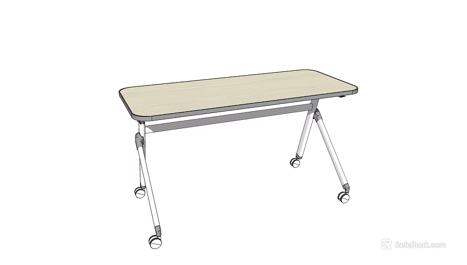 Modern Office Desk with Rectangular Top Metal Legs and Rolling Wheels 3d model 