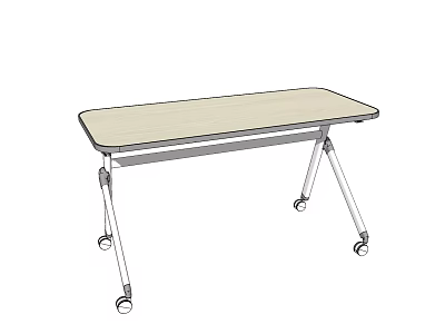 Modern Office Desk with Rectangular Top Metal Legs and Rolling Wheels 3d model