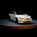 White Sedan Showcased On Round Display Platform With Black Background 3d model