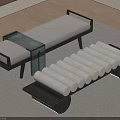 Modern Upholstered Benches With Black Frames White Cushions Cylindrical Design On Carpet Wooden Floor