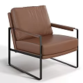 Brown Leather Leisure Chair with Black Metal Frame Modern Minimalist Design