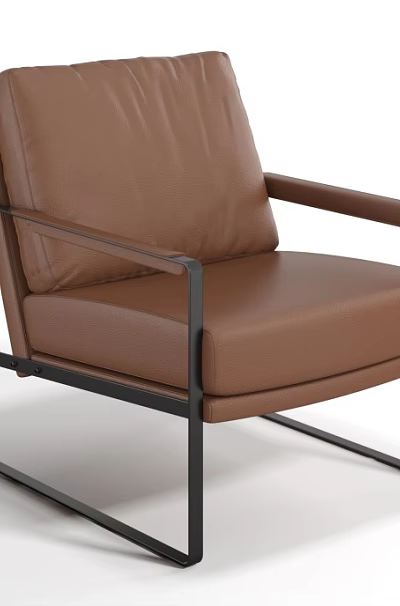 Brown Leather Leisure Chair with Black Metal Frame Modern Minimalist Design 3d model