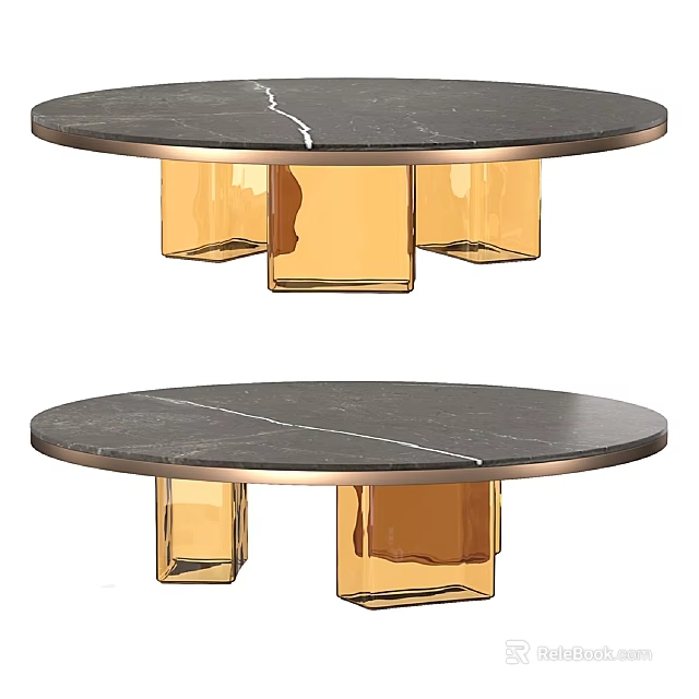 Modern Round Side Table With Black Marble Tabletop And Gold Metal Frame 3d model