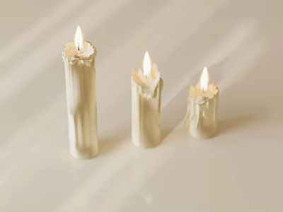Three Lit White Decorative Candles With Soft Light And Shadow Effects 3d model