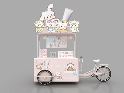 Cute Pink Tricycle Cart With Cartoon Characters And Decorations 3d model