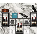 Modern Wall Mounted Wine Rack With Wine Bottles Wine Glasses And Marble Wall Background