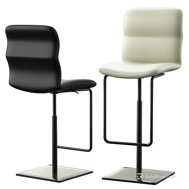 Modern Black and White Bar Stools with Leather Seats and Metal Frames 3d model