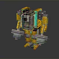 Mechanical Game Movie Character With Yellow Green Armor And Robot Arms Design