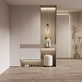 Modern Minimalist Lighted Shoe Cabinet With Round Stool Shoes Underneath And Plush Toy Decoration