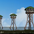 Three Waterfront Towers With Green Roofs Open Air Balconies And White Curtains