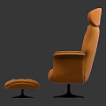 Elegant High Back Orange Tufted Leather Armchair with Ottoman and Swivel Black Base