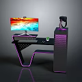 Modern Gaming Desk Setup With RGB Lighting Monitor And Headphone Stand