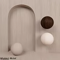 Architectural Design Components Featuring Arched Structure Wooden Background And Brown White Spheres