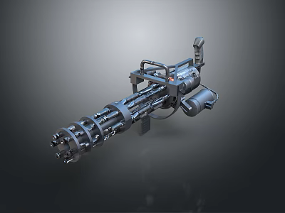 Heavy Duty Multi Barrel Machine Gun With Metallic Structure And Mechanical Components 3d model