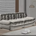 Beige Sofa In Modern Living Room With Floor Lamp Area Rug And Window View