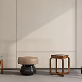 Various Stylish Stools with Checkered Cushion Round Seat and Wooden Frame Design