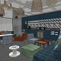 Stylish Lounge Area Interior With Colorful Chairs Sofa Coffee Tables And Decorative Wall Signs