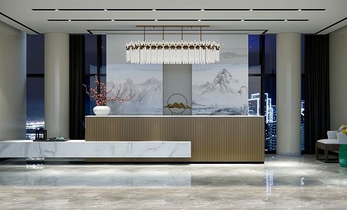 New Chinese Front Desk Hotel Lobby Front Desk Reception Area 3d model