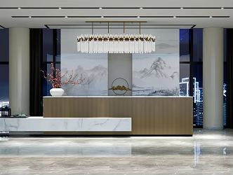 New Chinese Front Desk Hotel Lobby Front Desk Reception Area 3d model