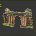 Ancient Stone Archway With Ruined Red Brick Walls And Green Grass Reflection