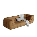 Brown Sectional Sofa With Pleated Design Light Gray Pillow And Throw Blanket 3d model