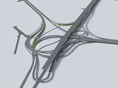 Multi Level Road Infrastructure Interchange Featuring Multiple Lanes And Green Belt Areas 3d model