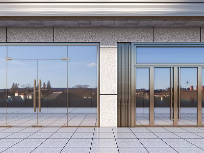 Modern Glass Double Doors For Building Entrance With Tile Floor Exterior Design 3d model