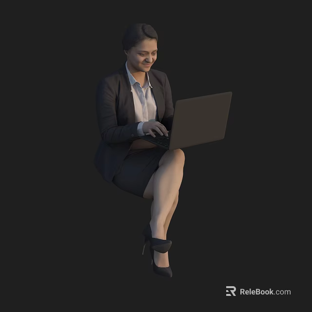 Business Woman In Suit And Skirt Using Laptop While Sitting With Crossed Legs 3d model 