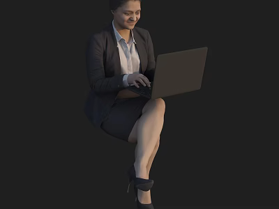 Business Woman In Suit And Skirt Using Laptop While Sitting With Crossed Legs 3d model