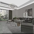 Modern Living and Dining Room Interior With Marble Wall Large TV Sofa And Plants