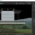 Modern Landscape Pavilion With Wooden Structure Bench Seating And Mountain Green Surroundings