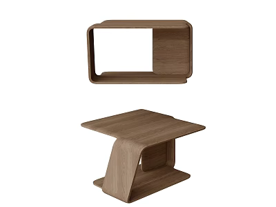 Modern Wooden Side Table With Unique Base Design And Open Shelf Structure 3d model