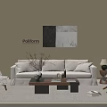 Modern Living Room Interior Design With Beige Sofa Wooden Coffee Table And Abstract Artwork